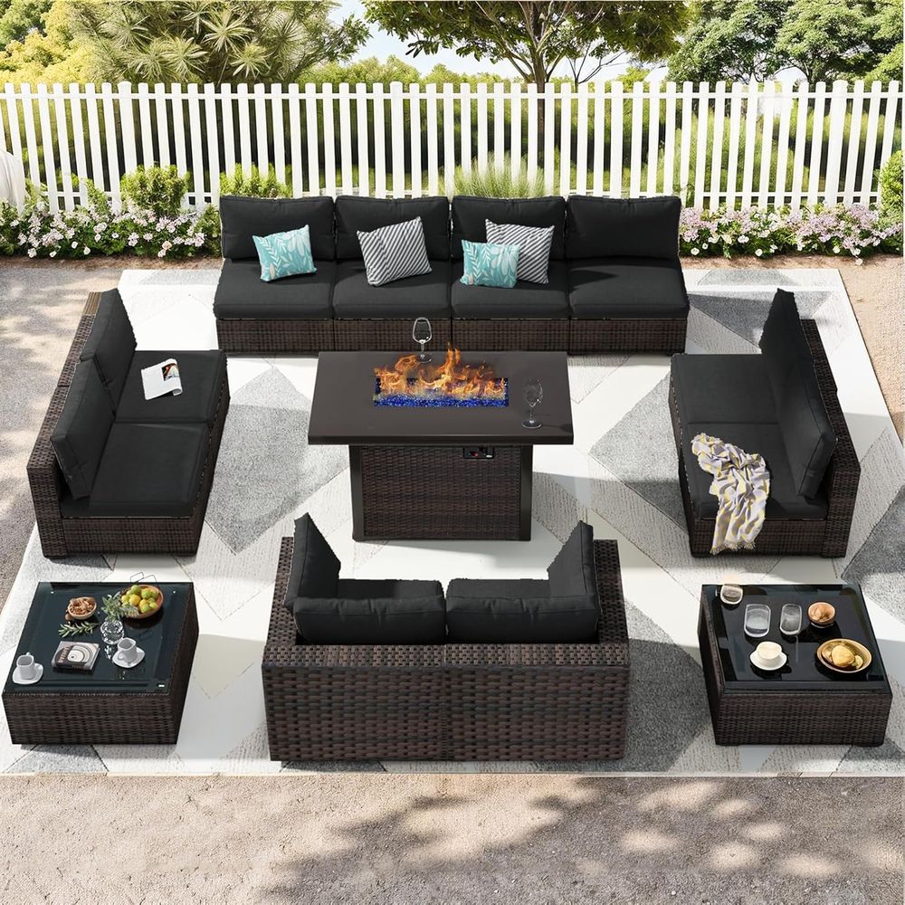 Outdoor Furniture Fire Table - 13-Piece Outdoor Sectional Patio Furniture Set