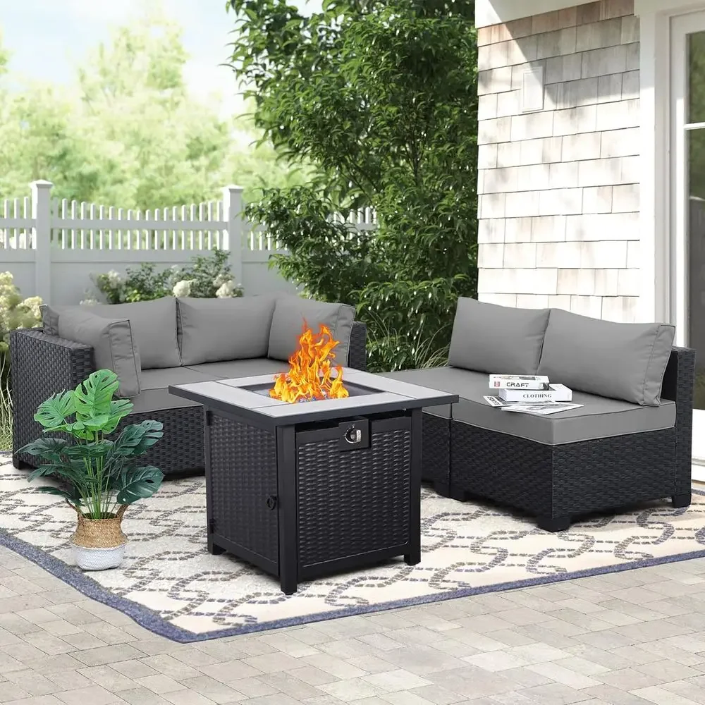Outdoor Furniture Fire Table - 5-Piece Outdoor Patio Furniture Set with