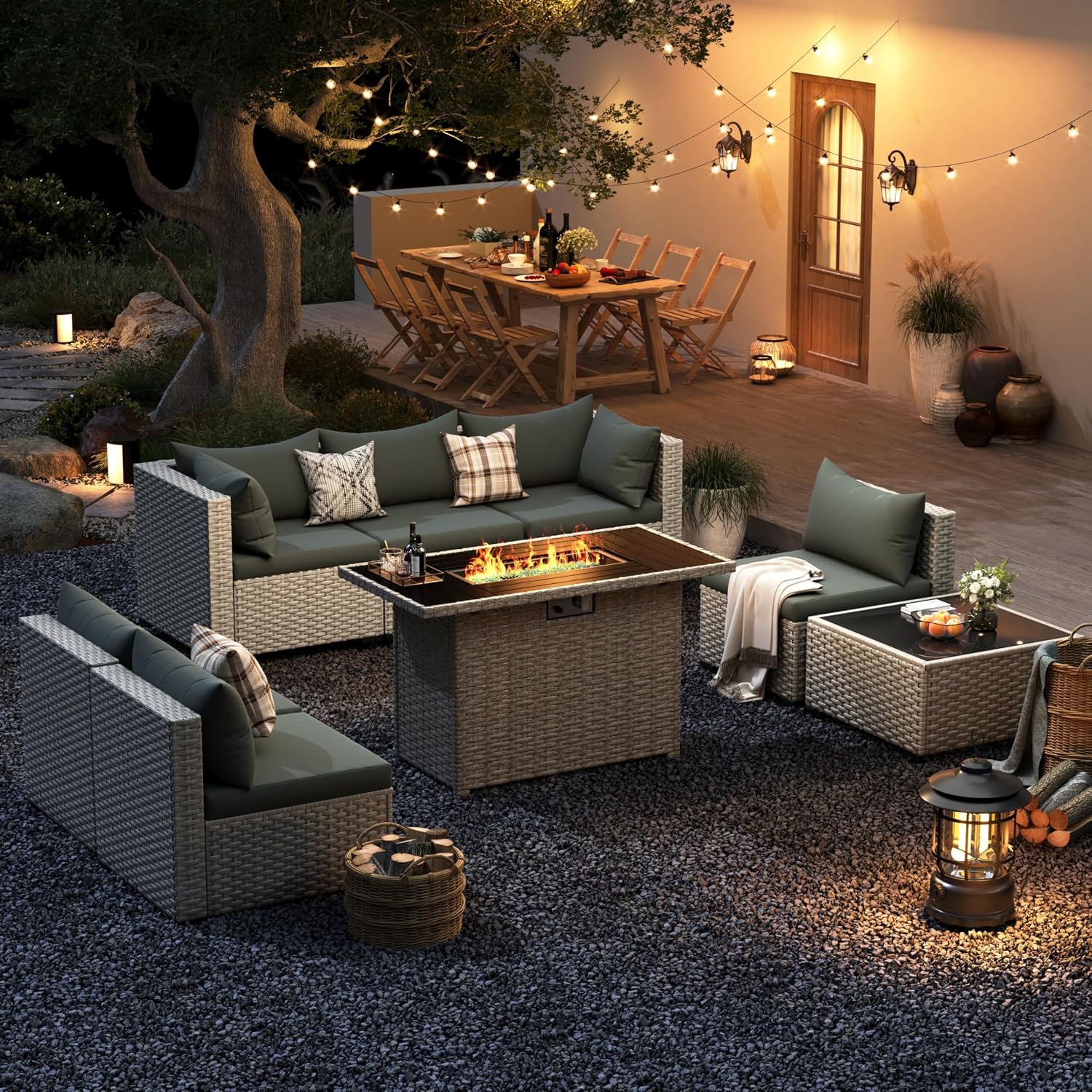 Outdoor Furniture Fire Table - 8-Seat Outdoor Sectional Sofa Set with
