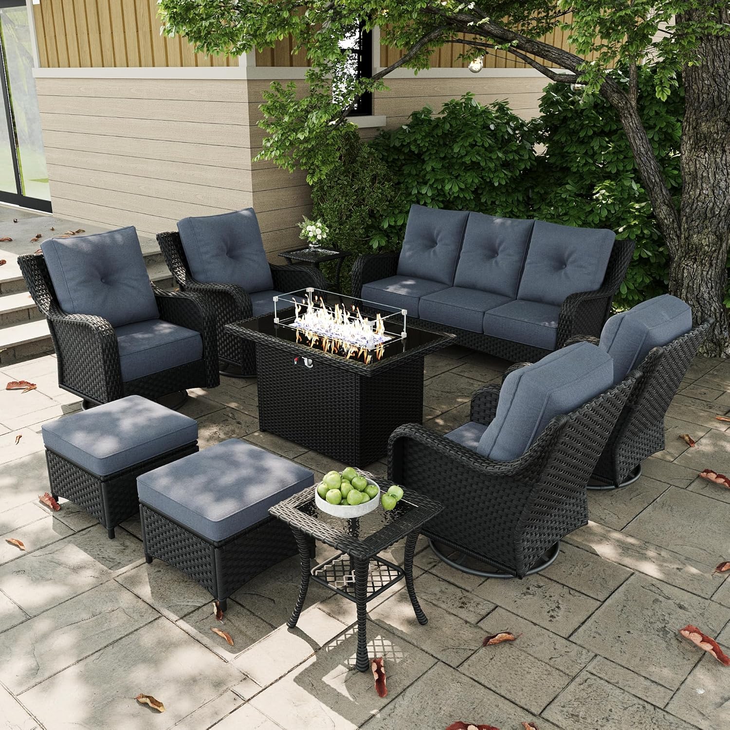 Outdoor Furniture Fire Table - 10 Pieces Outdoor Patio Furniture Sets