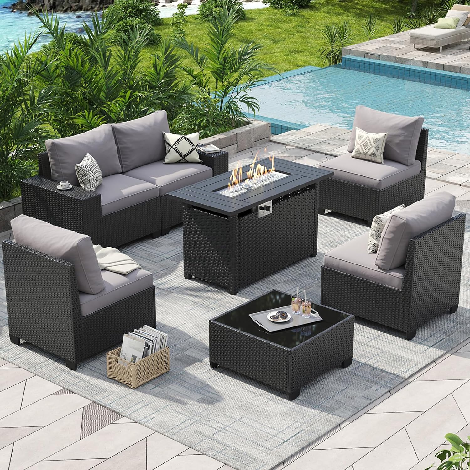 Outdoor Furniture Fire Table - Outdoor Patio Furniture Set with 44''