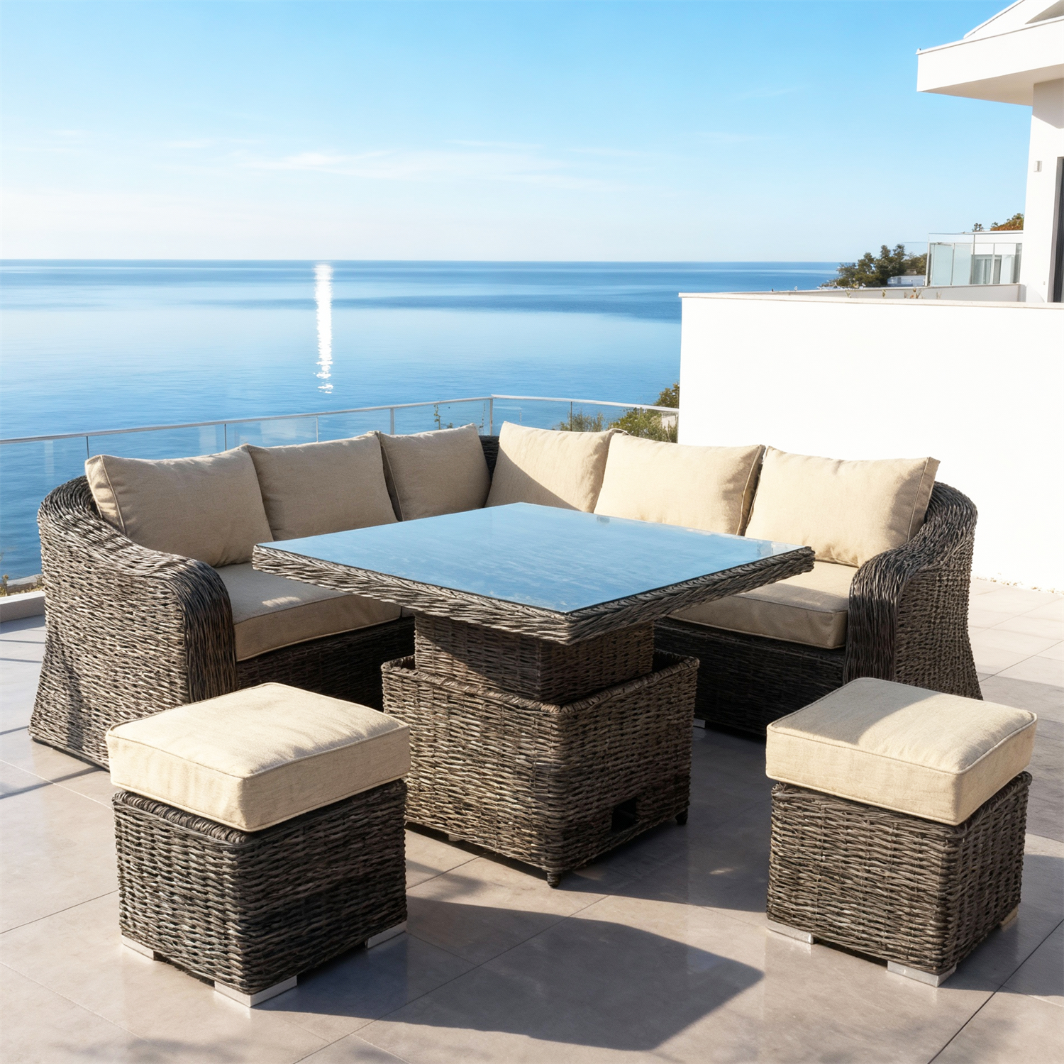 Outdoor Furniture Factory - Multifunctional Rattan Sofa Set Weather Resistant