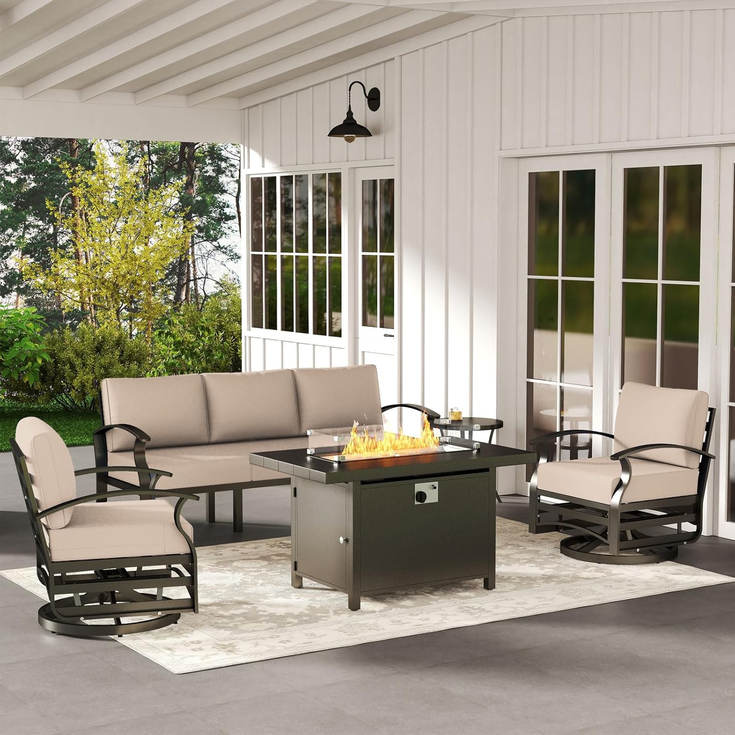 5-seat Aluminum Patio Sectiona - Outdoor Furniture Fire Table incelemesi ve fiyatı