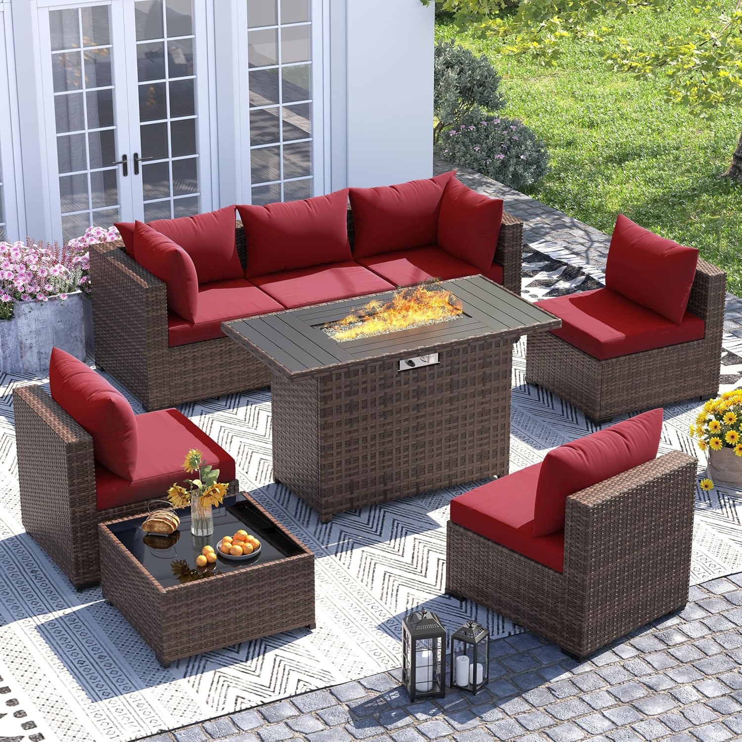 8pc All-Weather Wicker Section - Outdoor Furniture Fire Table incelemesi ve fiyatı