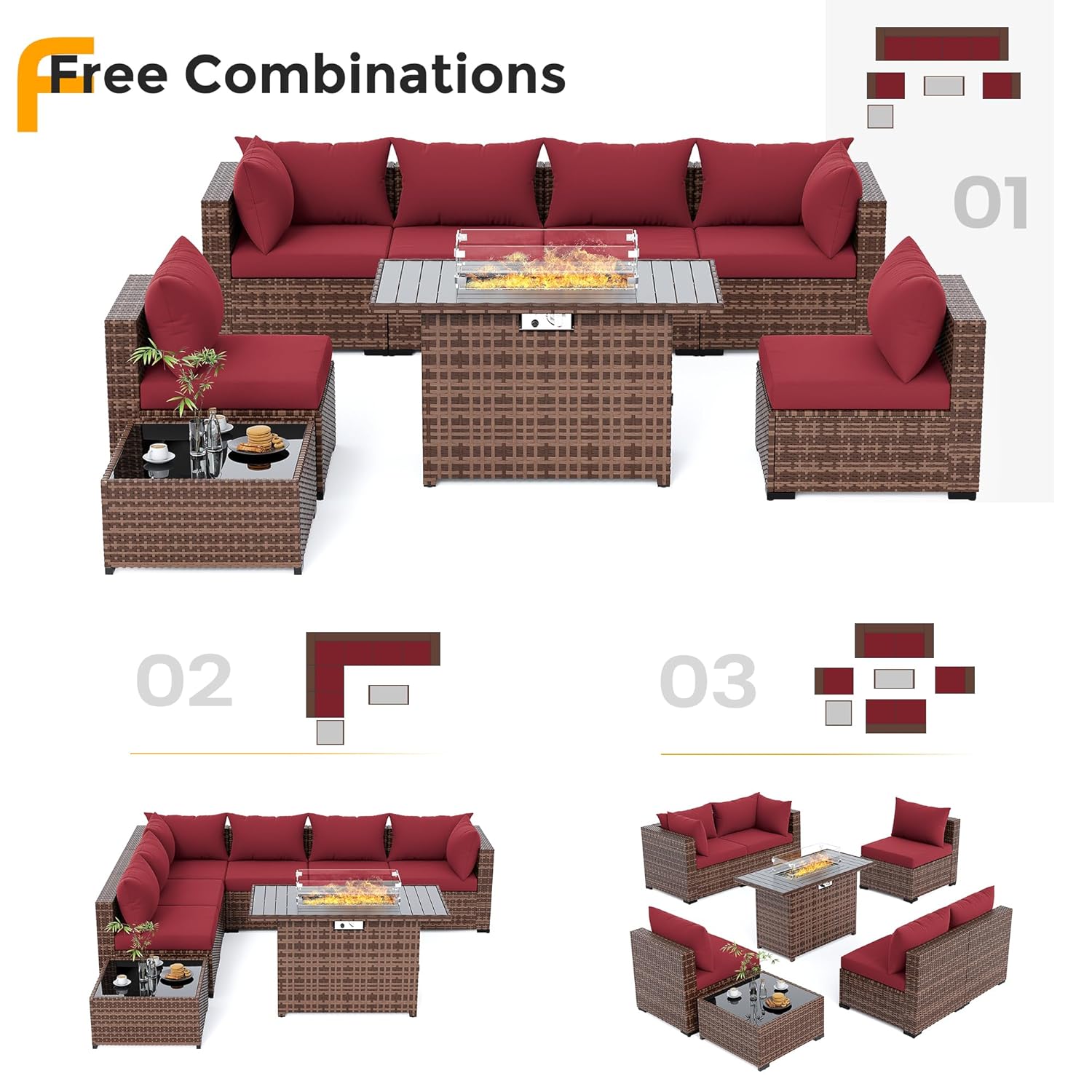 8pc All-Weather Wicker Section - Outdoor Furniture Fire Table incelemesi ve fiyatı