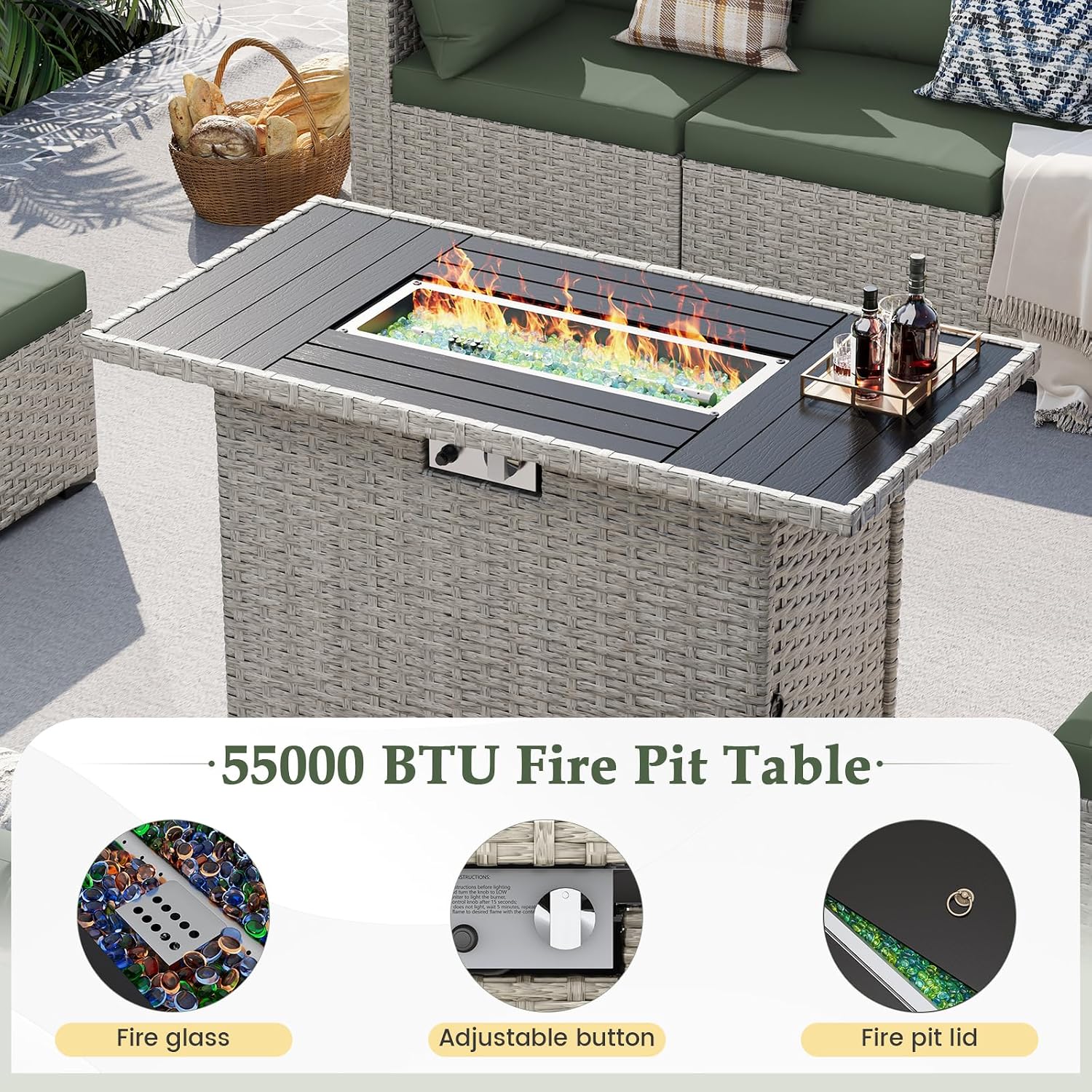 8-Seat Outdoor Sectional Sofa  - Outdoor Furniture Fire Table incelemesi ve fiyatı