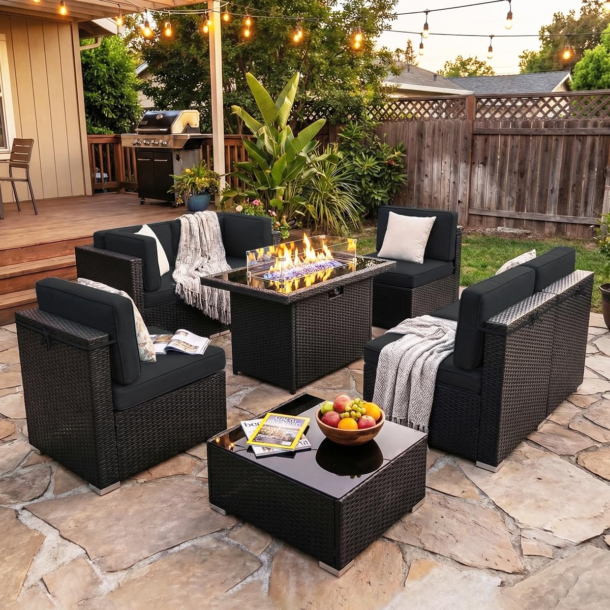 8 Pieces Patio Furniture Set w - Outdoor Furniture Fire Table incelemesi ve fiyatı