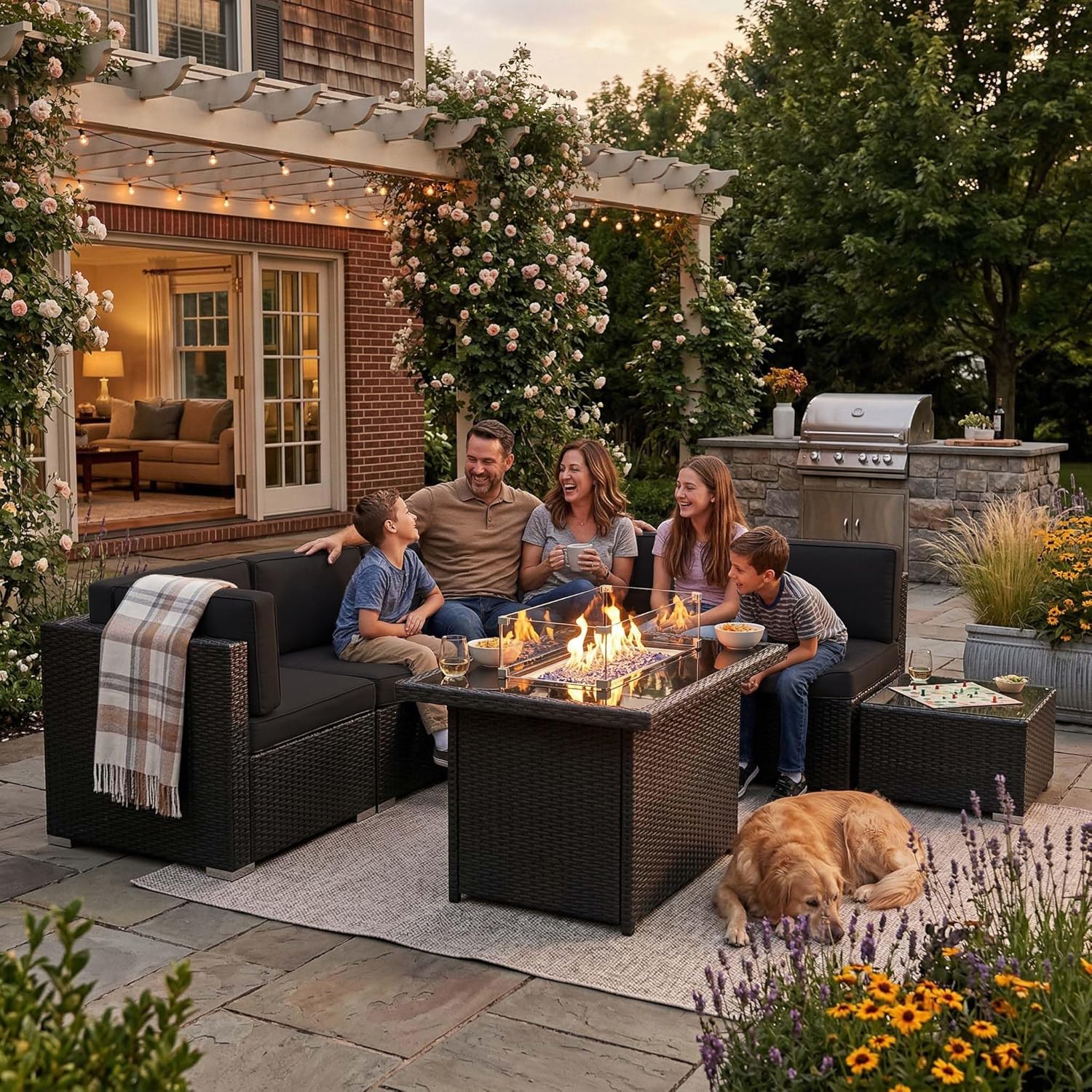 8 Pieces Patio Furniture Set w - Outdoor Furniture Fire Table incelemesi ve fiyatı