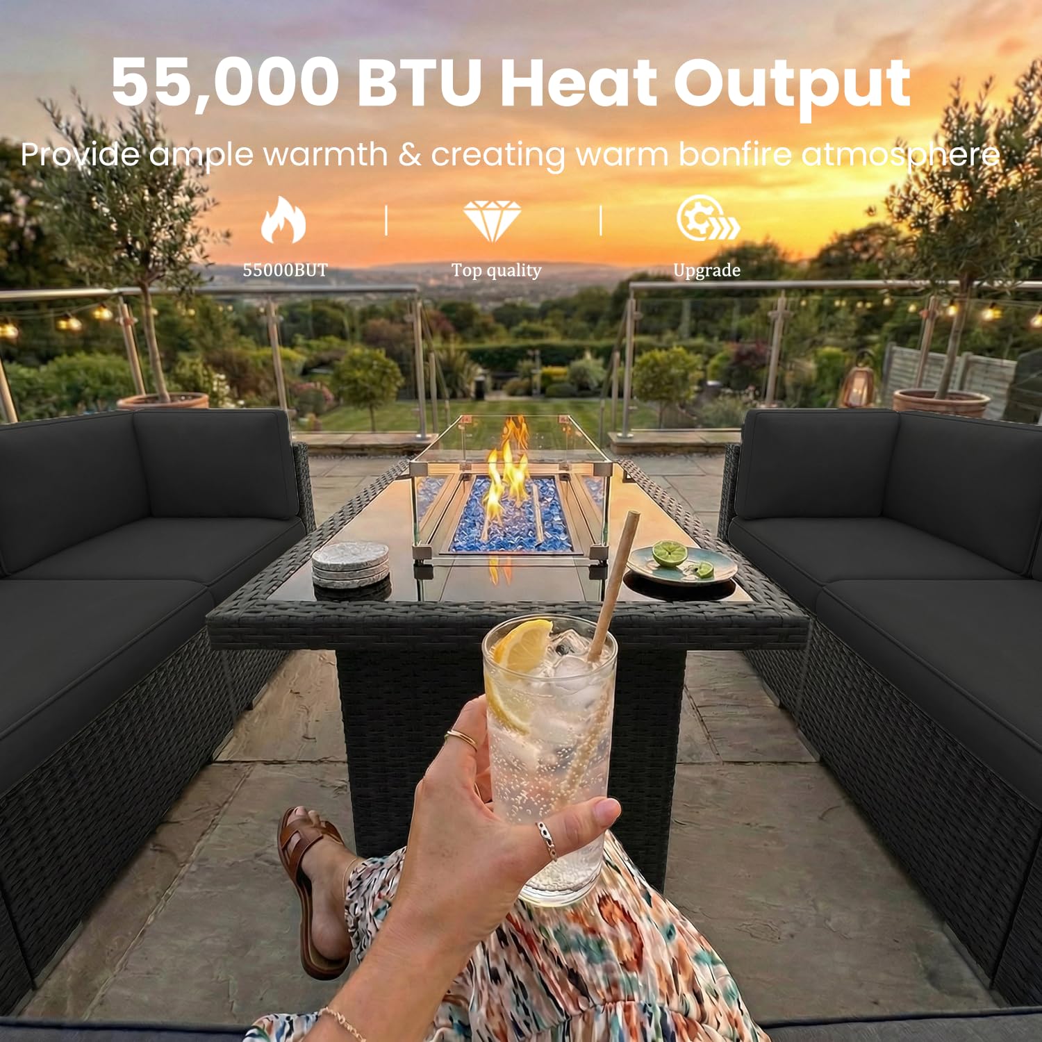 8 Pieces Patio Furniture Set w - Outdoor Furniture Fire Table incelemesi ve fiyatı