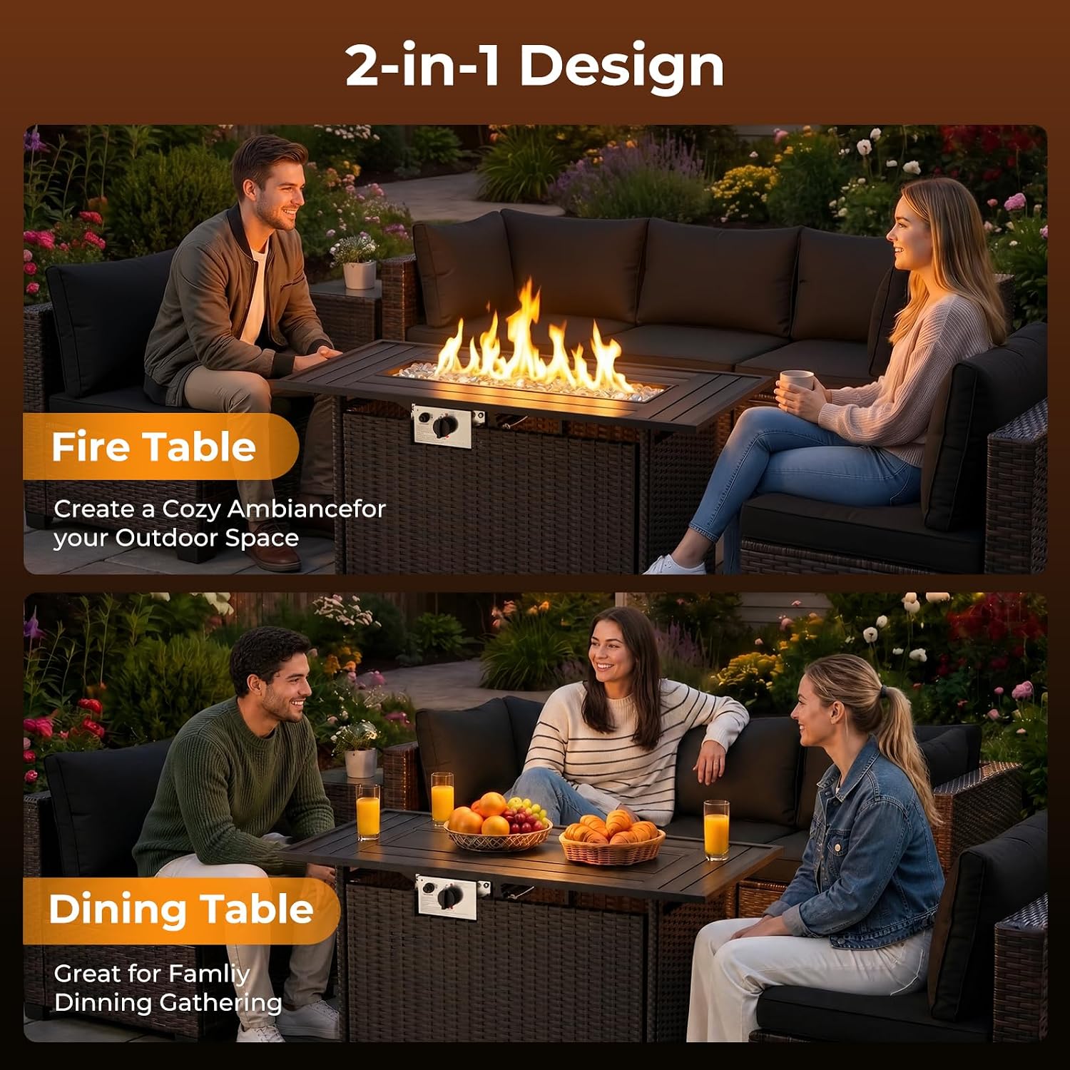 8-Piece Wicker Patio Conversat - Outdoor Furniture Fire Table incelemesi ve fiyatı