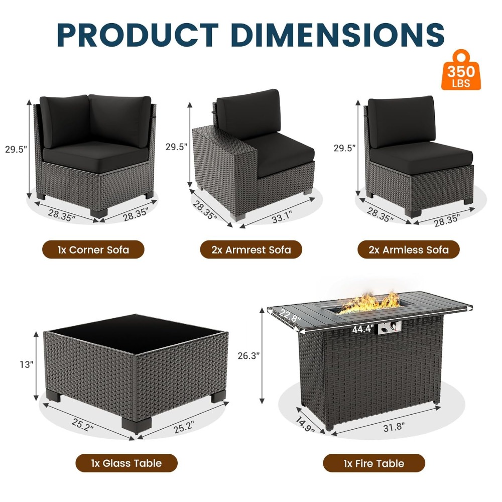 7 Piece Outdoor Sectional Sofa - Outdoor Furniture Fire Table incelemesi ve fiyatı