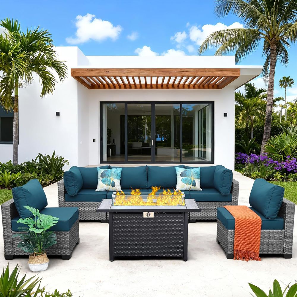 7-Piece Outdoor Wicker Patio F - Outdoor Furniture Fire Table incelemesi ve fiyatı