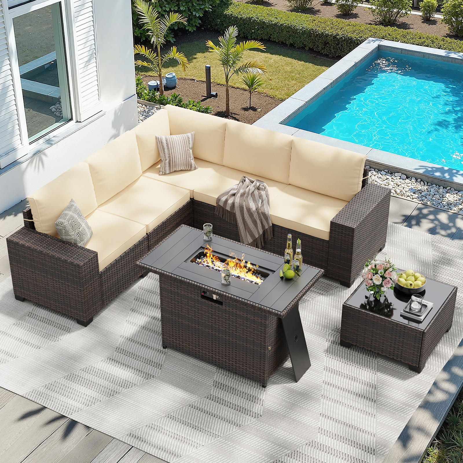 7 Piece Patio Furniture Set wi - Outdoor Furniture Fire Table incelemesi ve fiyatı